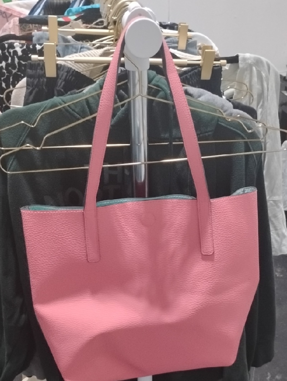 Classic Reversible Coral/Teal Vegan Leather Tote Bag - Everyday Shoulder Carry